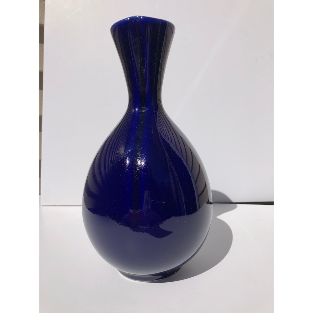 Flowered Vase Vintage Japanese Oriental Porcelanite Blue Cobalt Color 10".cj8 - Picture 2 of 5